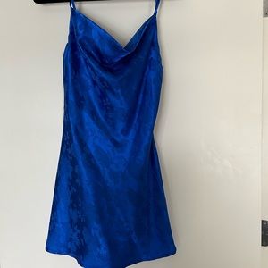 Lulu’s Close to Your Heart Royal Blue Satin Jacquard Cowl Slip Dress